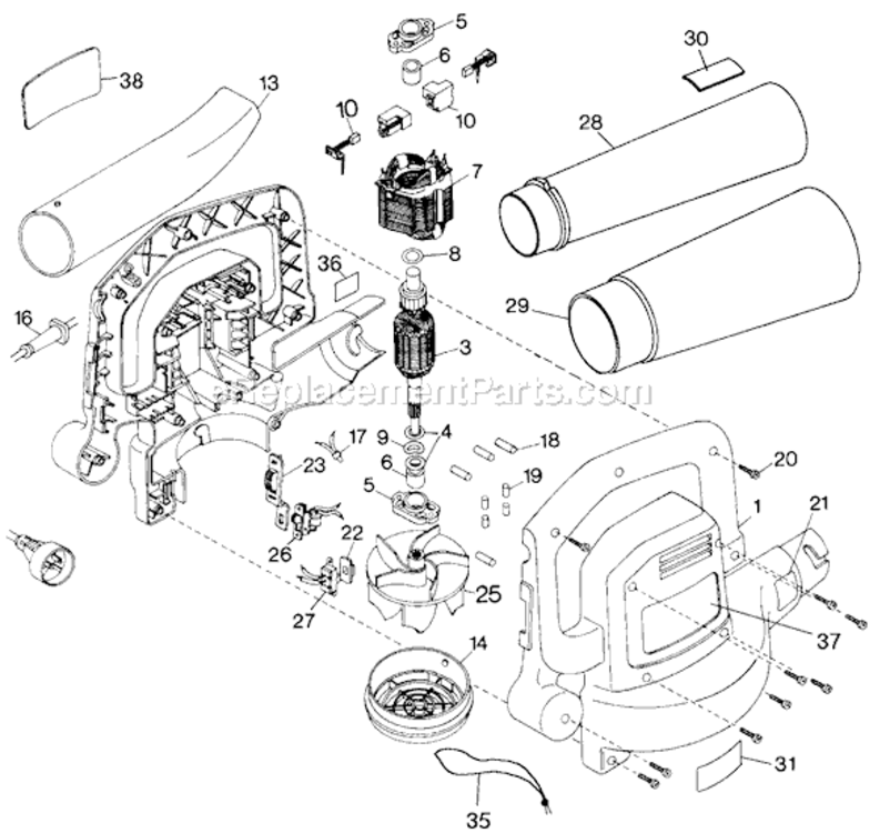 Page A Diagram and Parts List for BV400 Type 4 Black and Decker Leaf Blower / Vacuum